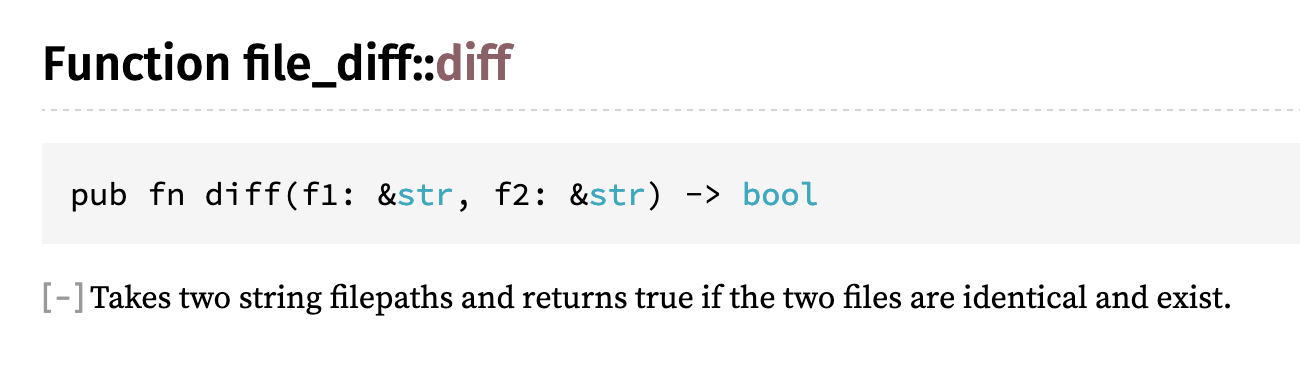 Screenshot of the file_diff::diff documentation.